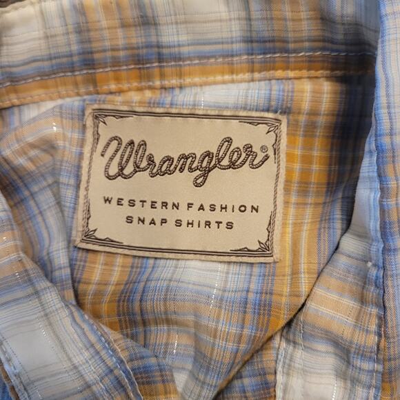 VTG Wrangler Western Pearl Snap Shirt Men’s XL Gold White Plaid Cowboy EUC - Picture 6 of 6